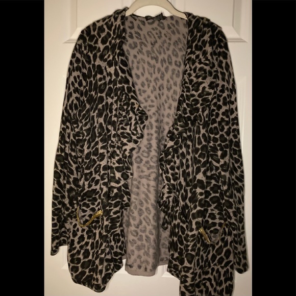 INC International Concepts Sweaters - INC animal print open cascading cardigan with gold bling on the pockets.